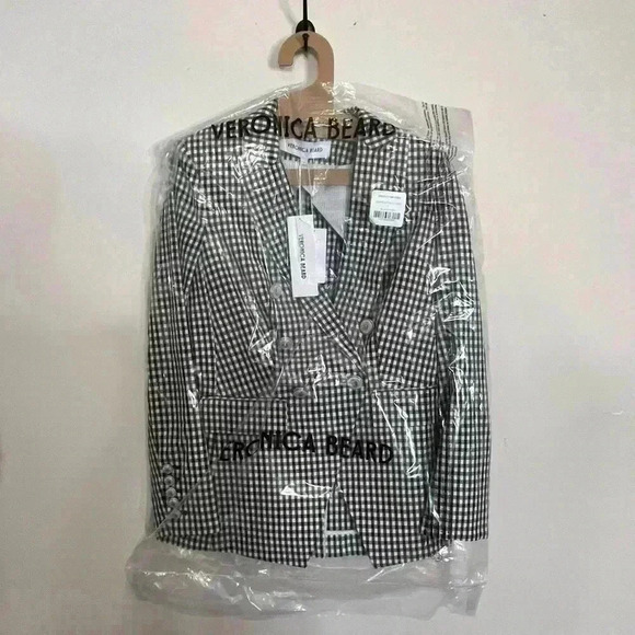 Veronica Beard Dickey Jacket Blazer Size 2 Black/Ecru Gingham Plaid Check - Picture 4 of 12